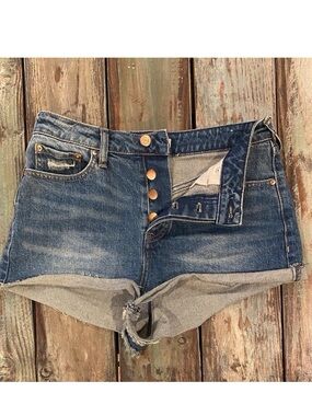 Cleo & Wolf 28 (US 6) Denim Shorts High Rise Button Fly Stretch Cuffed Cowgirl